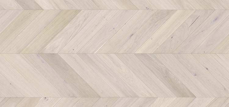 Close up of Barlinek Oak Trivor Chevron Prefinished Hardwood.