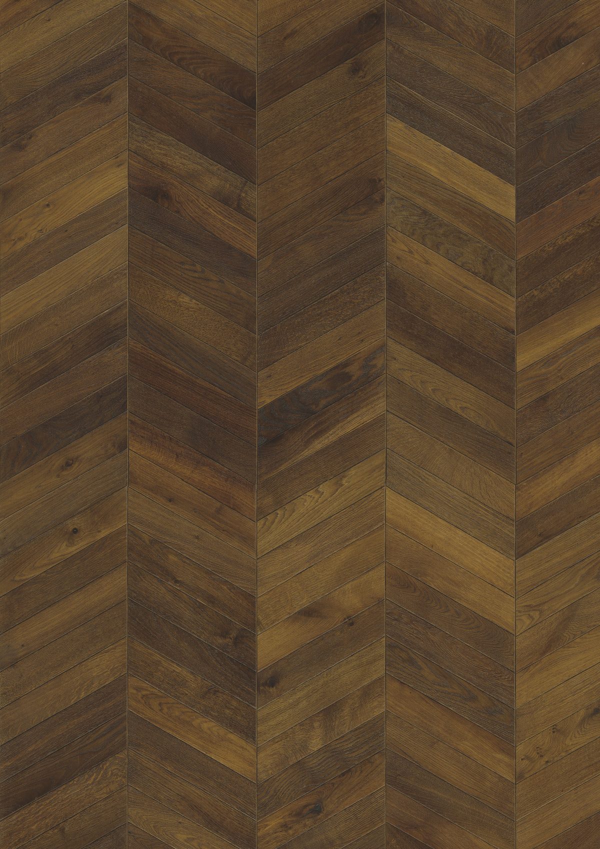 Close up of Kahrs Chevron Dark Brown Prefinished Hardwood.