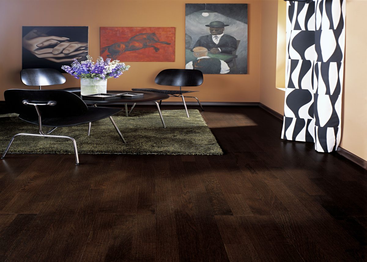 Decorated dining space with Kahrs Oak Supai Prefinished Hardwood.