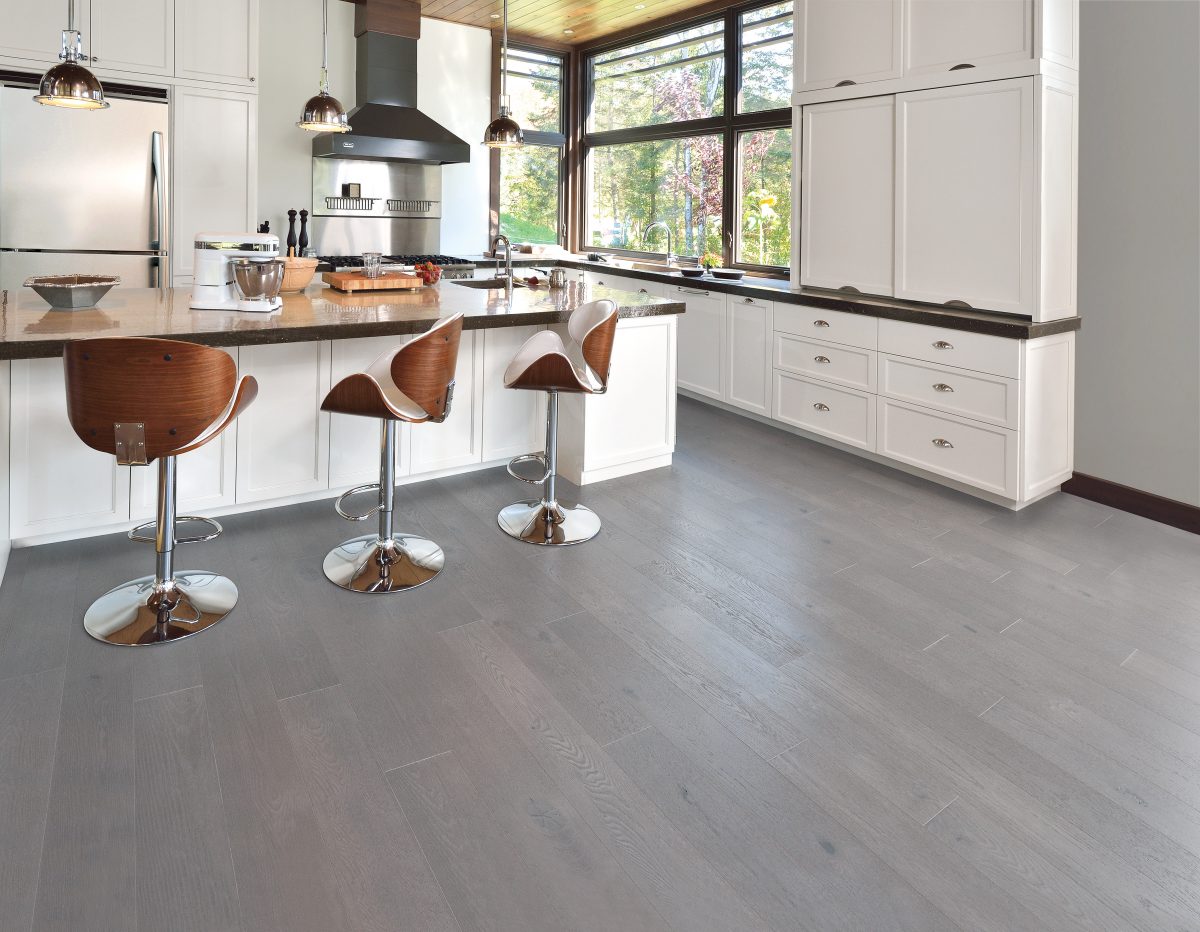 Decorated kitchen space with Mirage Red Oak Hopscotch Character Brushed Prefinished Hardwood.