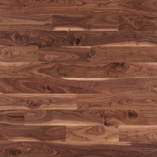 Close up of Mirage Walnut Natural Character Brushed Prefinished Hardwood.