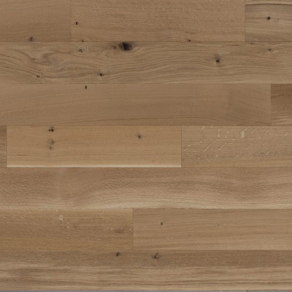 Close up of Mirage White Oak Natural R&Q Character Brushed Prefinished Hardwood.