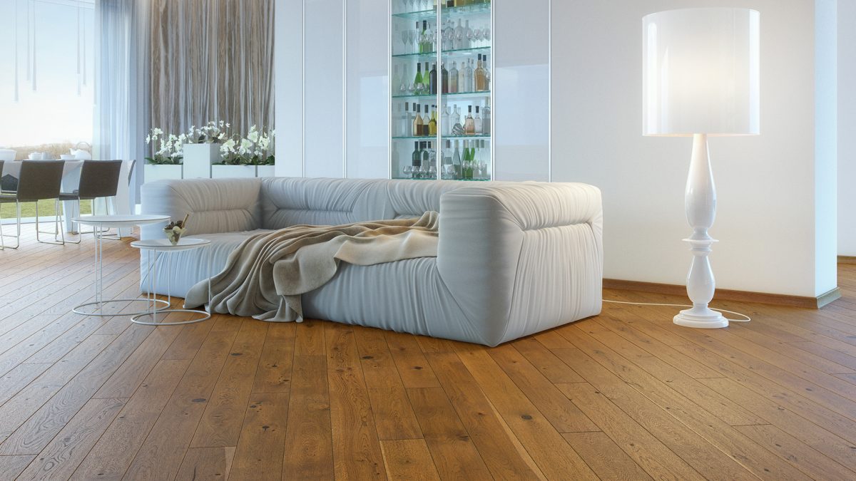 Decorated indoor space with Barlinek Oak Canele Prefinished Hardwood.