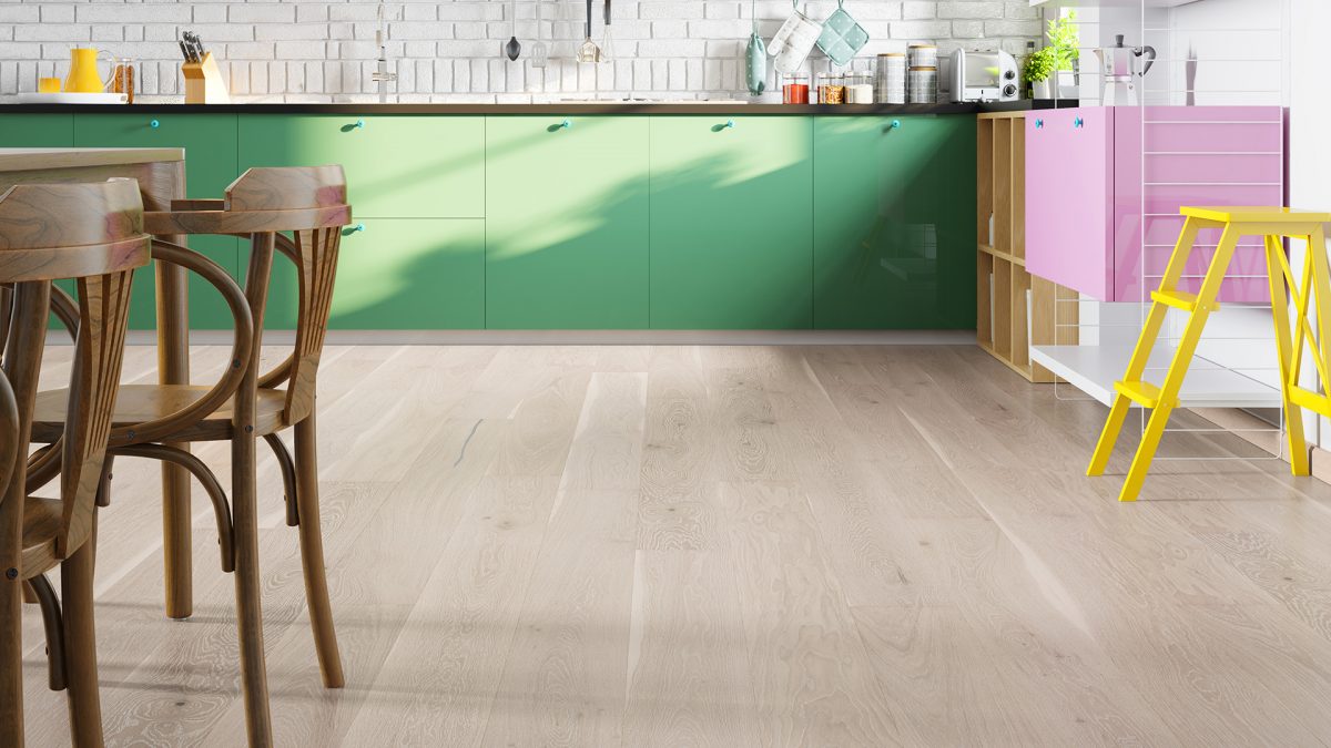 Decorated indoor room with natural lighting and Barlinek Oak Cannoli Prefinished Hardwood.