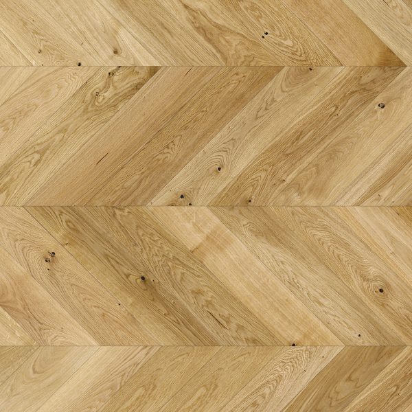 Close up of Barlinek Oak Caramel Chevron Prefinished Hardwood.