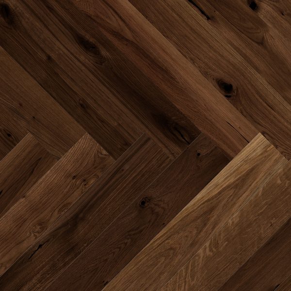 Close up of Barlinek Oak Trapani Herringbone Prefinished Hardwood.