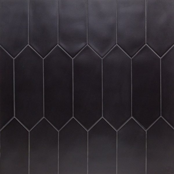 Close up of Equipe Black Elongated Hex Tiles And Stone.