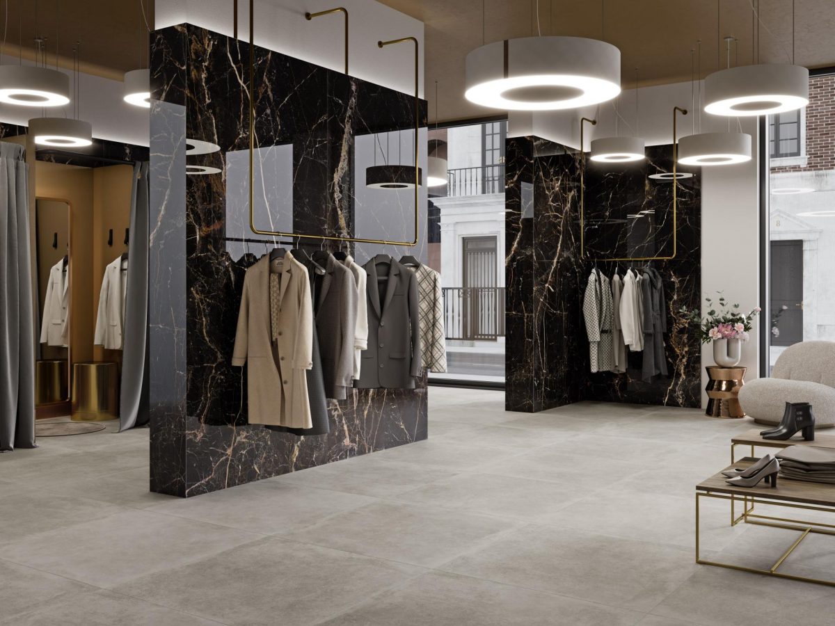 Decorated store with Pamesa Lux Laurants Brown Tiles And Stone.