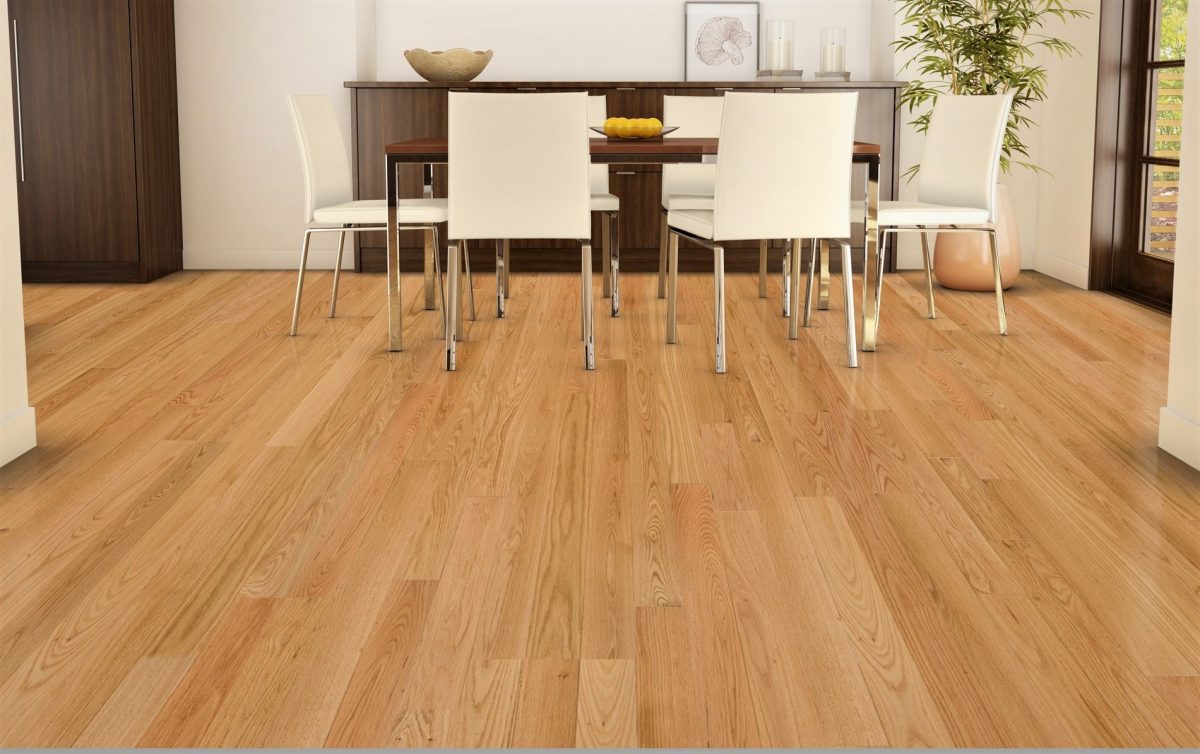 Decorated dining space with Red Oak Select & Better Solid Unfinished Hardwood.