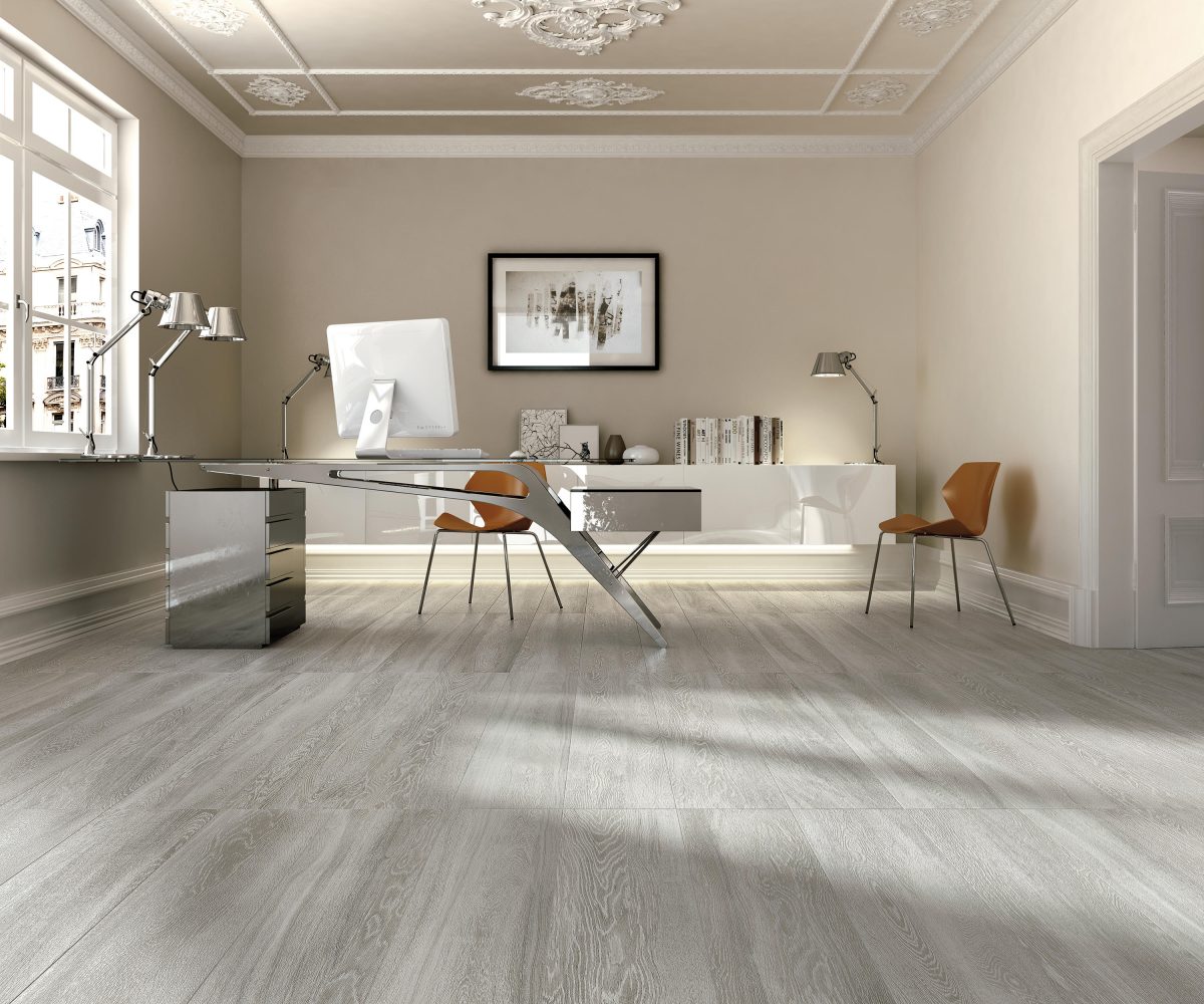 Decorated indoor room with natural lighting and Cerdisa Steamwood Ash Grey Tiles And Stone.